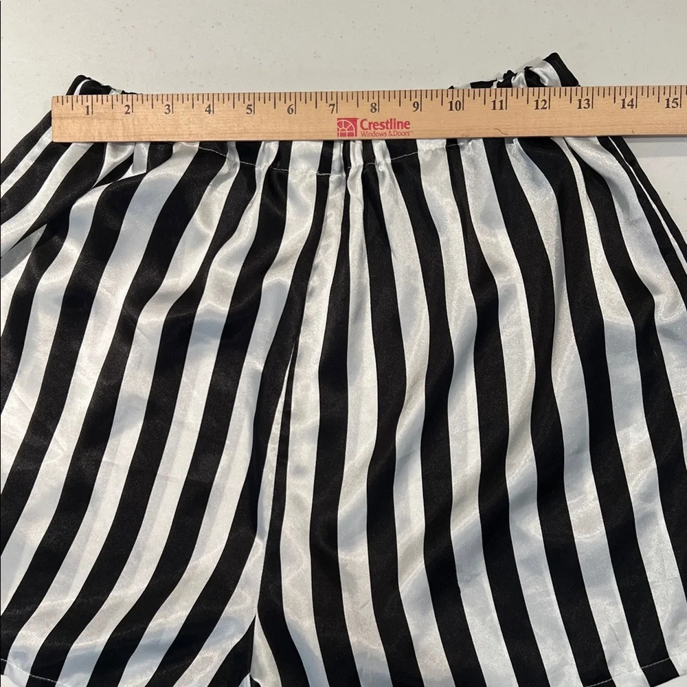 Vintage 2-Piece Black and White Striped Satin Pajama Button Top and Shorts M